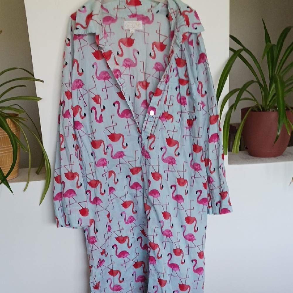 Mud Pie Flamingo Print Nightgown - Pink and Red